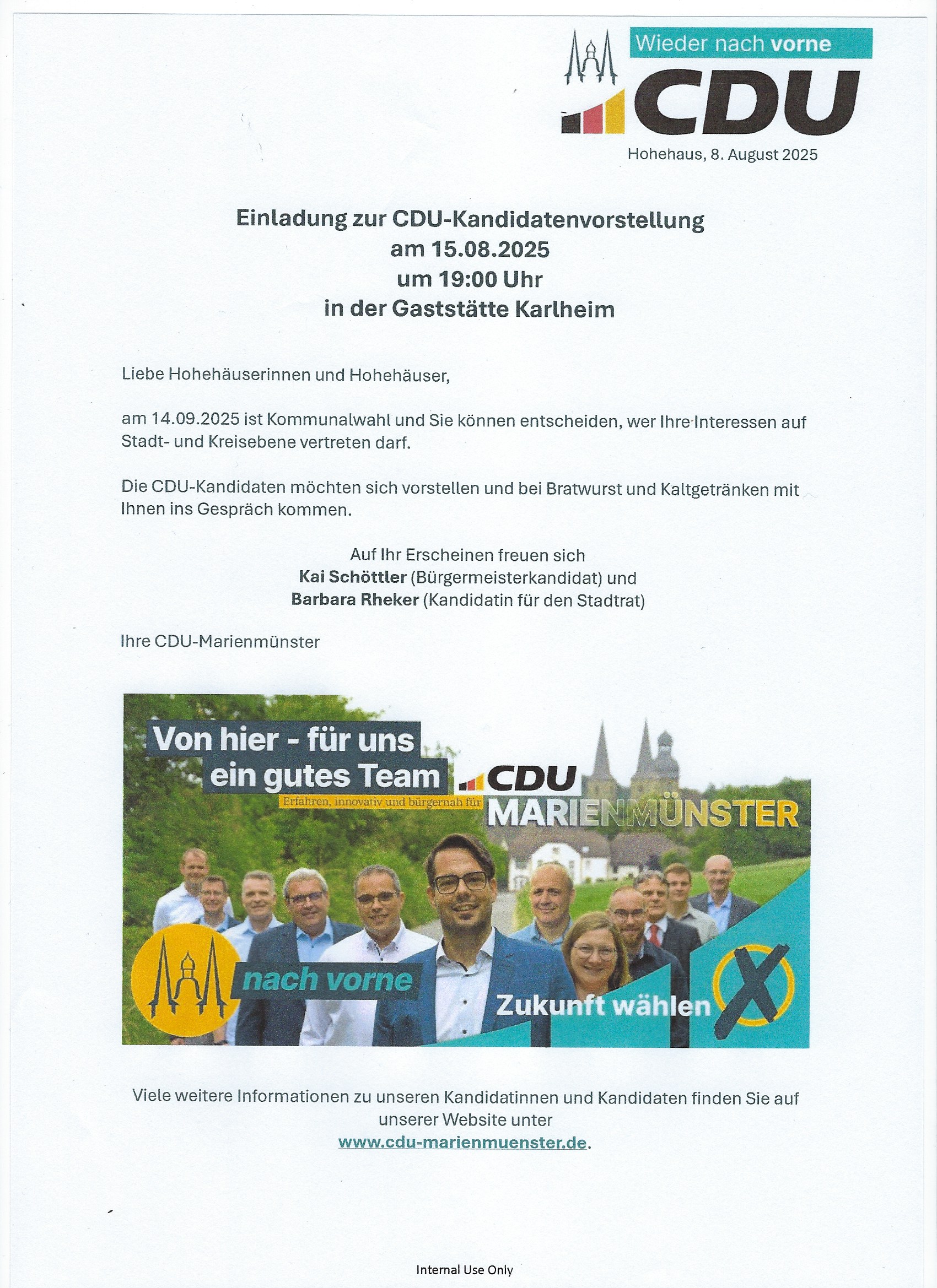 Einladung CDU Kanidatenvorstellung